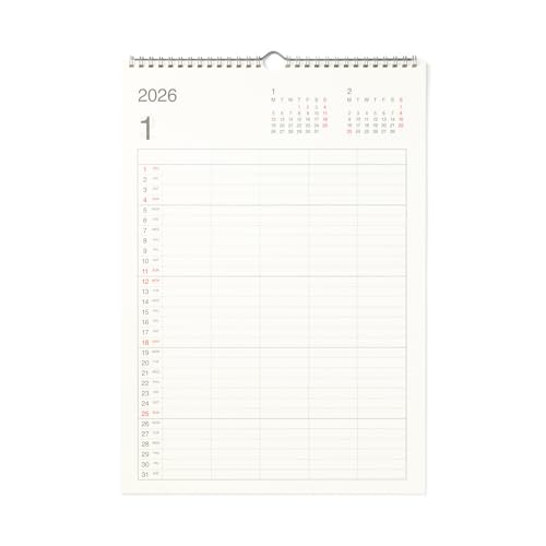 無印良品 2026年 バガス入りペーパーファミリーカレンダー・2026年1月〜12月 A3・5人用 84854637 送料無料