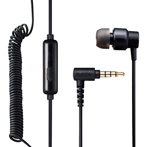 Rakuten - エレコム(ELECOM) モノラルイヤホン カナル型 マイク付 Fast Music φ9.2mm カールケーブル 4極ミニプラグ ブラ 送料無料