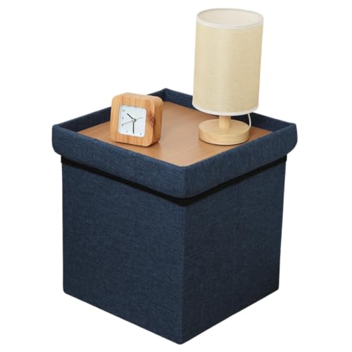 不二貿易 テーブルにもなる収納スツール 1台3役 幅35×奥行35×高さ35cm ネイビー 61499 送料無料
