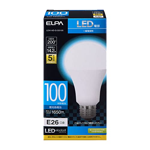 Rakuten - エルパ LED電球 電球形 A形 広配光 口金E26 100W形 昼白色 5年 LDA14D-G-G5105 送料無料