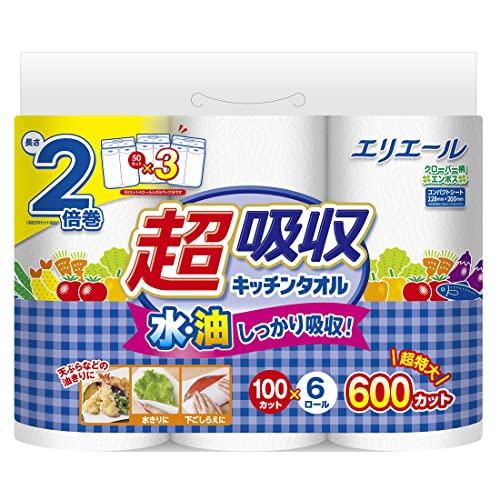 エリエール キッチンペーパー 超吸収 キッチンタオル 100カット×6ロール 送料無料