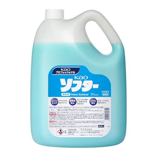 -/4.5リットル (x 1)/4901301725752・パッケージ個数:1・- 用途/衣料品用(綿・毛・絹・化学繊維)商品紹介 【業務用】洗たくものをソフトな肌ざわりに仕上げ、風合いよく保つ柔軟剤。ホワイトフローラルの香り。飲食店や介護施設、ホテルなど、業務用の現場でご愛用いただいている、花王プロフェッショナル・サービスの製品です。●洗たくものをソフトな肌ざわりに仕上げ、風合いよく保ちます。●静電気を防止し、汚れをつきにくくします。またパチパチやまつわりつきも防ぎます。●せんいの表面をなめらかにし、アイロンかけをスムーズにします。●やさしいホワイトフローラルの香り■剤を注ぐ際には、別売りの「Kao業務用ボトル専用小分けキャップ」をご使用ください。■計量の際には、別売りの「Kao業務用ボトル専用計量キャップ」や「Kao計量ポンプ」等をご利用になれます。 原材料・成分 界面活性剤（エステル型ジアルキルアンモニウム塩） 使用方法 ●全自動・ドラム式の場合 柔軟仕上げ剤の投入口に本品を入れ、洗たくします。 ●二槽式・洗いおけの場合 すすぎ水がきれいになったら本品を入れ、3分回すか、浸した後、脱水します。 (使用量の目安) 衣料1.5kg（水量の目安30L）に対して20ml（キャップ約1杯）