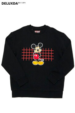 【GUESS×DISNEY】MICKEY&FRIENDS ゲス× ディズニー (ミッキー&フレンズ)【 Exclusive Item】Crew-Neck Sweat クルーネックスウェット ワッペン ML1K7785DE BLACK ブラック