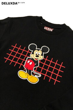 【GUESS×DISNEY】MICKEY&FRIENDS ゲス× ディズニー (ミッキー&フレンズ)【 Exclusive Item】Crew-Neck Sweat クルーネックスウェット ワッペン ML1K7785DE BLACK ブラック