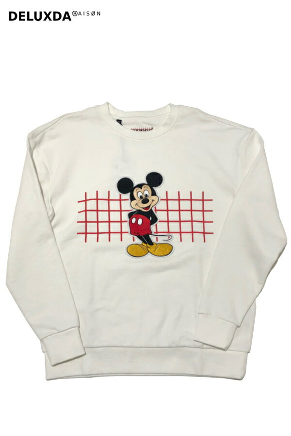 【GUESS×DISNEY】MICKEY&FRIENDS ゲス× ディズニー (ミッキー&フレンズ)【 Exclusive Item】Crew-Neck Sweat クルーネックスウェット ワッペン ML1K7785DE WHITE ホワイト