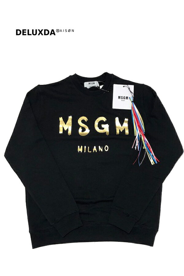 エムエスジーエム トレーナー メンズ 【正規代理店商品】MSGM（エムエスジーエム）3140MM513M 217599-99 スウェットシャツ トレーナー ロゴプリント 長袖 箔ゴールド 金 ブラック 黒 限定 定番 筆記体ロゴ メンズ