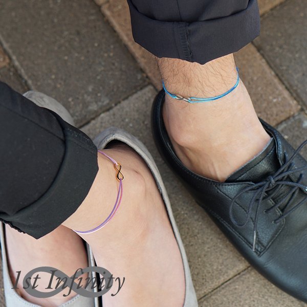 つけっぱなしok インフィニティ シンプル コード ペア アンクレット イニシャル ナンバー カップル ペア 記念日 メンズ レディース 1st Infinit...