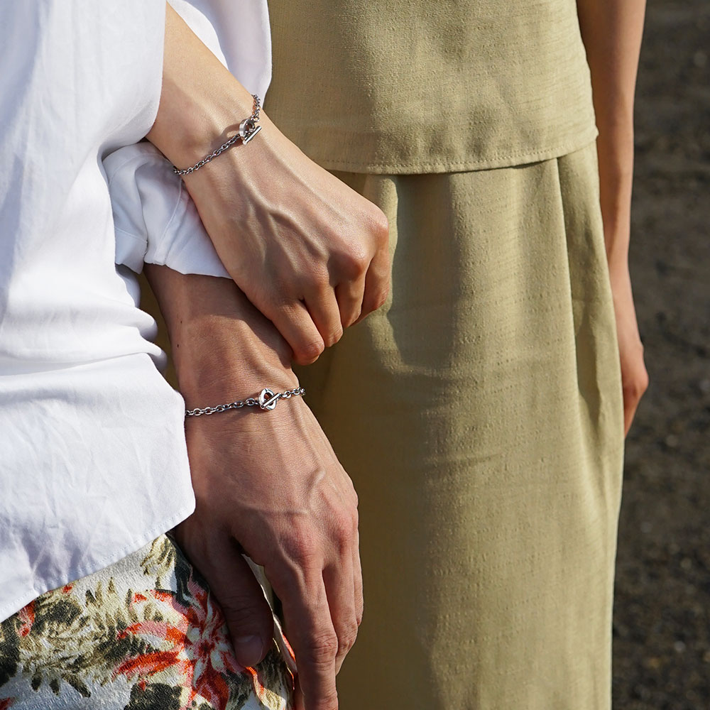 【ポイント10倍】2ストーン チェーン ブレスレット ペア販売 つけっぱなし ok シンプル アレルギー フリー ステンレス マンテル 名入れ 刻印 カップル ...