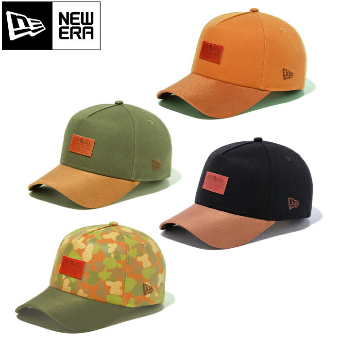 NEW ERA ニューエラ 9FORTY A-Frame DUCK CAP ダックキャンバス レザーパッチ ダックブラック ブラウンスエードバイザー スナップバック キャップ 13054546 13054543 13054544 13054545 帽子 メンズ ストリート アメカジ 4カラー 国内正規 2022SS