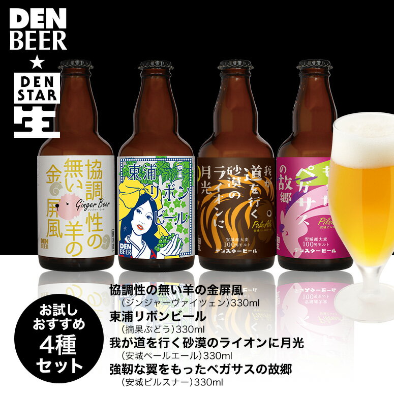 【送料込】DENZOOLANDお試しおすすめ4種セット　クラフトビール　地ビール　安城デンビール　かわいい　ジンジャーヴァイツェン　東浦リボンビール　安城ペールエール　安城ピルスナー