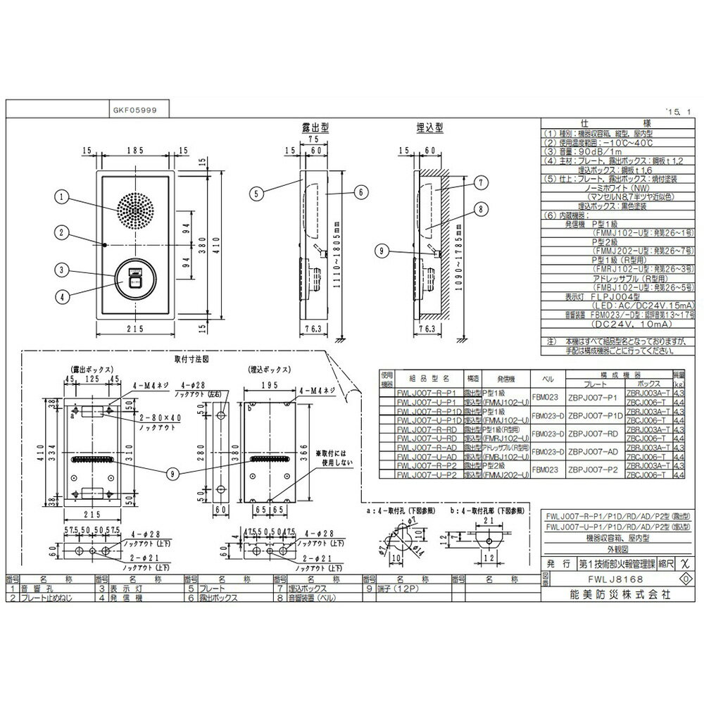 ZBCJ006-T 機器収納箱 縦型 防雨型 埋込ボックスのみ 能美防災 ( NOHMI ) ノーミ