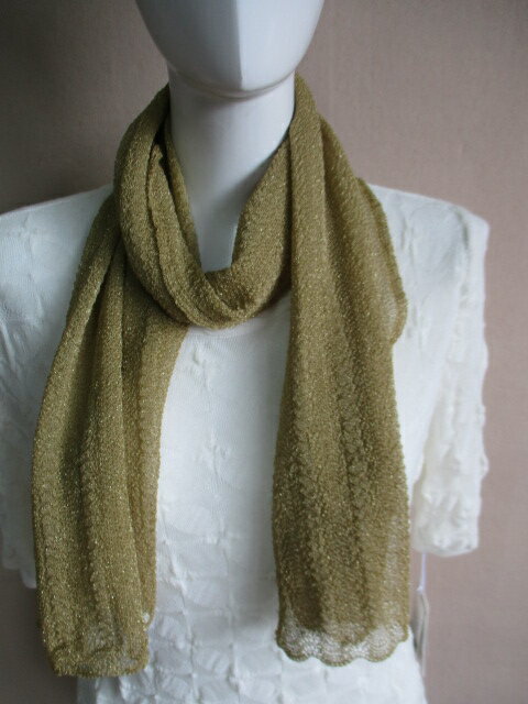 日本製 国産 カメレオンラメ波柄ニットストール　131ゴールド レディース 日焼け対策　旅行用 高級 高品質　洗える　ラメ　マフラー　ストール　肌触りいい　ギフト 秋 秋冬 国産ニット ニット メンズ