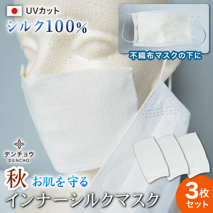 デンチョウ 肌触りが違う// インナーマスク【3枚入】保湿 肌荒れ インナー シルク マスク 100％ 肌荒れしない 敏感肌 100 冬 フィルター シート 汗取り お肌に優しい 乾燥肌 薄手 呼吸が楽 アトピー 肌荒れ防止 蒸れない 洗える 日本製 おやすみ 睡眠 就寝 乾燥 喉 洗える
