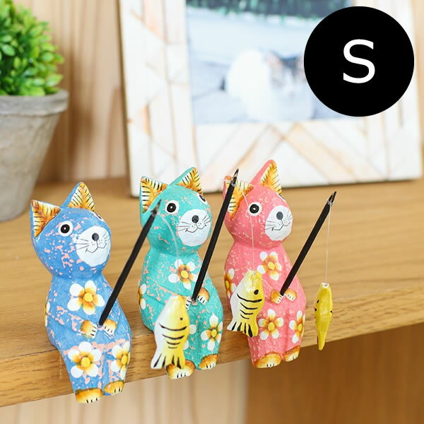 釣りネコシリーズインドネシアバリ島のかわいい置物 楽天市場】魚釣りが大好きな小船に乗った木製の アジアン