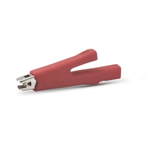 サトーパーツパワークリップ(金具、カバーセット品)■型式：C-100-R□カバー色：R（赤）□定格：30V-5A□カバー絶縁抵抗：DC500V 100MΩ以上□本体材質：銅合金□絶縁強化カバー材質：熱可塑性エラストマ—