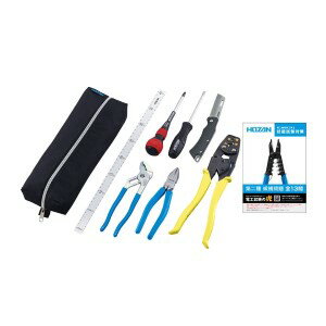 ホーザン■形番:DK-29□電気工事士技能試験 工具セット□電工ドライバー(+)No.2□マイナスドライバー(-)5.5□ペンチ:P-43-175□ウォーターポンププライヤー:P-244□圧着工具:P-77□電工ナイフ:Z-680□布尺:SB-67