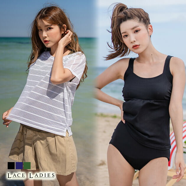 水着ビキニ検索結果｜タンキニ 半袖 ショートパンツ付き 4点セット水着 セパレート ノースリーブ 新作 ...