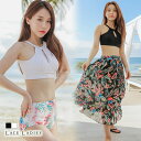 花柄スカート付き ハイウエストショーツ ビキニ水着3点セット 水着 タンキニ 体型カバー ママ 30代 40代 ボトム 新作 タンキニ アウター 可愛い ビーチ 水着3点 レディース セット水着