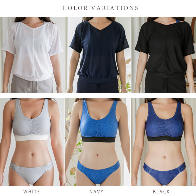 カバーシャツ＆ショートパンツ付スポーティビキニ 水着4点セット セパレート 新作 タンキニ 可愛い ビーチ レディース セット水着