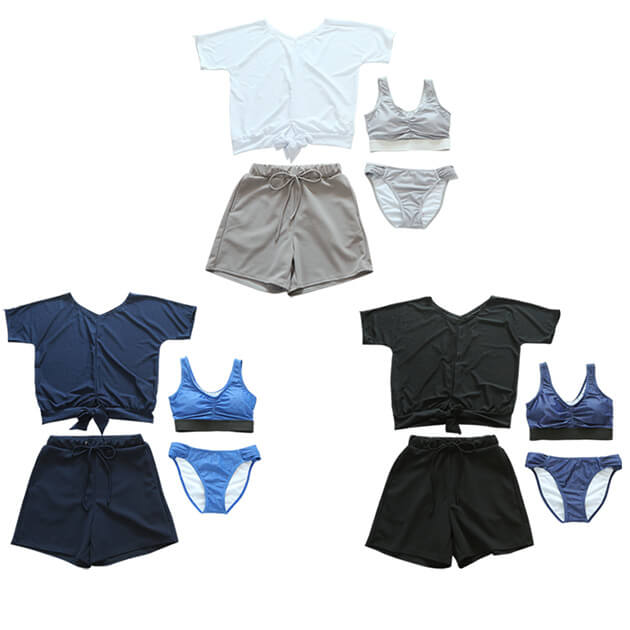 カバーシャツ＆ショートパンツ付スポーティビキニ 水着4点セット セパレート 新作 タンキニ 可愛い ビーチ レディース セット水着