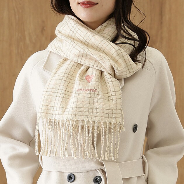 Rakuten - チェック ハート 刺繍 フリンジ ストール マフラー レディース 女性 秋 冬 あたたかい ソフト 防寒 保温 小顔効果 配色 タータンチェック トラッド カジュアル 可愛い キュート デイリー 普段使い おしゃれ おでかけ ポイント デート 通学