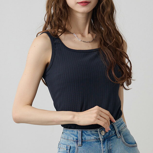 DAYRA ラウンドネック ベーシック ノースリーブ リブ トップス タンクトップス 女性 レディース 夏 サマー 無地 単色 ワンカラー 袖なし インナー 涼しい ストレッチ 伸縮性 すっきり 細見え シンプル おしゃれ フェミニン きれいめ デイリー