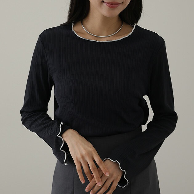 配色 メロウ ランダム リブ カットソー トップス 長袖 クルーネック セットインスリーブ 女性 レディース 春 秋 冬 無地 ストレッチ 細見え フィット 伸縮性 シンプル フェミニン きれいめ おしゃれ 普段使い デイリー おでかけ インナー 着回しのサムネイル