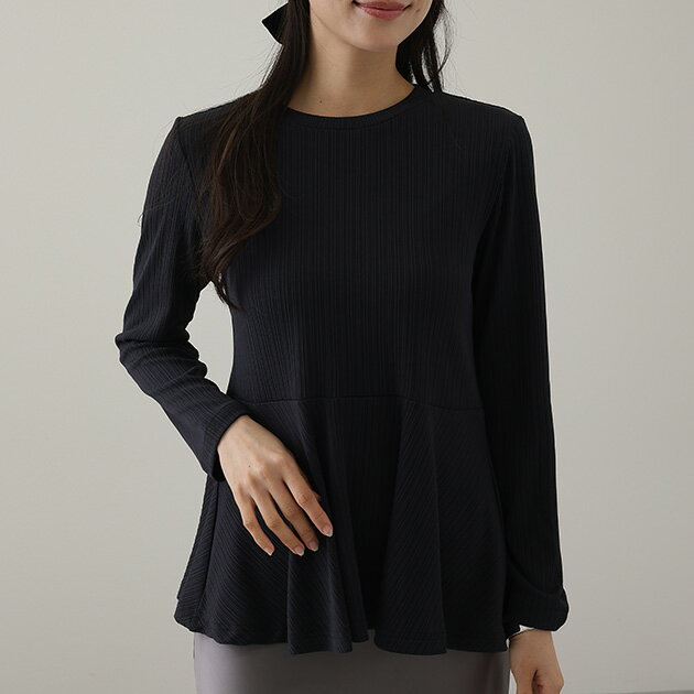 ランダム リブ ペプラム 長袖 カットソー トップス 長袖 クルーネック セットインスリーブ 女性 レディース 春 秋 冬 無地 ストレッチ 細見え フィット 伸縮性 シンプル フェミニン 上品 きれいめ おしゃれ 普段使い デイリー おでかけ 着回しのサムネイル