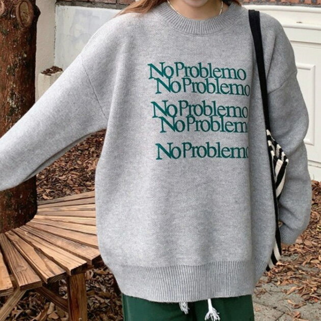 配色 ロゴ オーバーサイズ ニット プルオーバー トップス 長袖 ドロップショルダー 女性 レディース 秋..