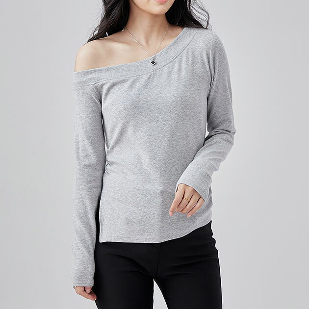 Rakuten - サイド ギャザー スリット ワンショルダー トップス 長袖 女性 レディース 春 秋 単色 ワンカラー 単色 無地 カットソー シンプル 抜け感 タイト 細身 伸縮性 やわらかい ソフト トレンド アシンメトリー 大人っぽい 色っぽい おしゃれ 色っぽい