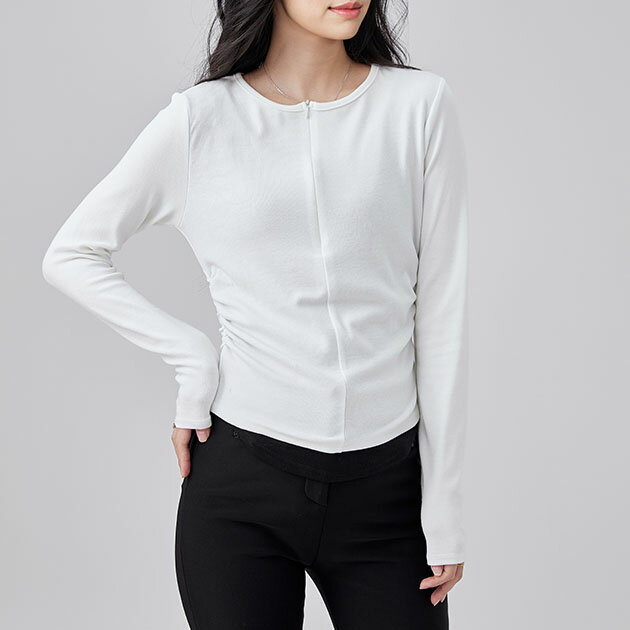 Rakuten - クルーネック ハーフジップ 長袖 カット プルオーバー トップス セットインスリーブ 女性 レディース 春 秋 単色 ワンカラー 単色 無地 シンプル ファスナー タイト 細身 伸縮性 やわらかい ソフト フェミニン 大人っぽい スポーティー カジュアル