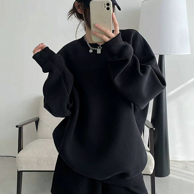 クルーネック オーバーサイズ 長袖 スウェット プルオーバー トップス ドロップショルダー レディース 女性 春 秋 冬 トレーナー 単色 ワンカラー 無地 ゆったり ビッグサイズ 大きめ カジュアル 体型カバー 普段使い デイリー スポーティー