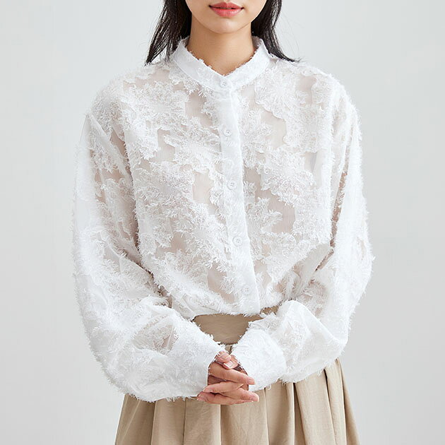 Rakuten - 花柄 フリンジ ジャガード 長袖 ブラウス 女性 レディース トップス シャツ 春 夏 秋 冬 シアー 透け感 華やか 立体 3D 上品 きれいめ ゆったり 清楚 大人 体型カバー 細見え オケージョン オンコーデ