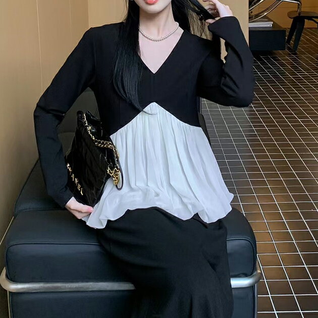 配色Vネックギャザー裾バルーンセッ...