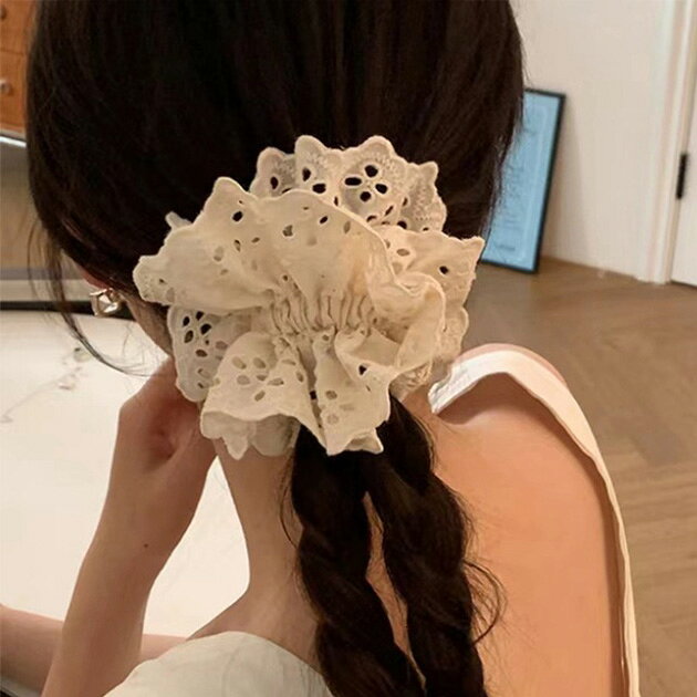 Rakuten - 【3点セット】カット レース シュシュ ゴム 女性 レディース ヘアアクセサリー ゴム 春 夏 秋 冬 ヘアアレンジ まとめ髪 アップヘア ポニーテール おだんご フレンチ デイリー カジュアル 花 フラワー 可愛い キュート ガーリー 単色 大人