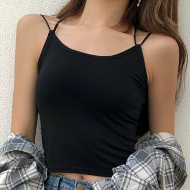 Camisoles - バックオープン クロス ストラップ カップ付き キャミソール 女性 レディース インナー ブラジャー トップス 下着 肌着 春 夏 秋 冬 単色 無地 ブラトップ 重ね着 カジュアル ヘルシー 肌見せ 大人 スタイリッシュ 背中開き