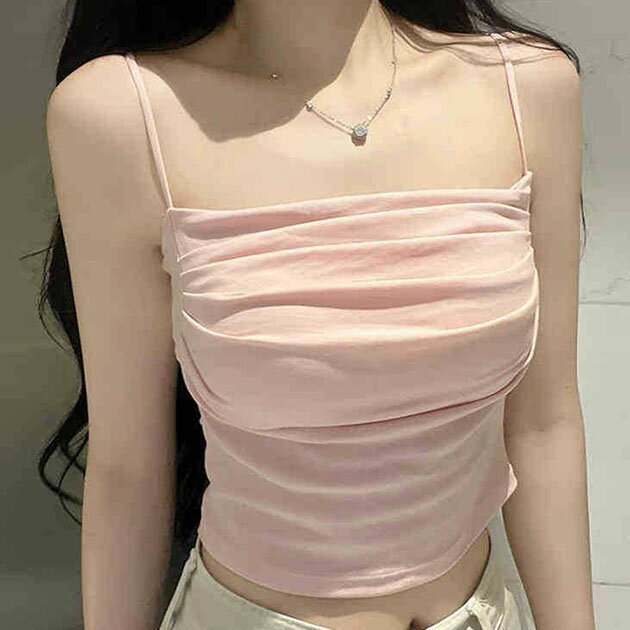 乐天商城 - ソリッドカラー 立体 ギャザー カップ付き キャミソール 女性 レディース インナー 下着 肌着 春 夏 秋 冬 重ね着 単色 無地 シャーリング タック 3D 細見え スタイルアップ バストアップ トップス ブラトップ タンクトップ ドレープ