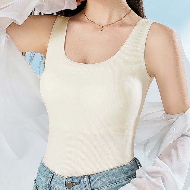 乐天商城 - ソリッドカラー ノンワイヤー シームレス カップ付き タンクトップ 女性 レディース インナー 下着 肌着 ブラトップ ナイトブラ 授乳ブラ パッド入り ノースリーブ 単色 無地 シンプル ミニマル ベーシック カジュアル きれいめ 通気性 サイドすっきり