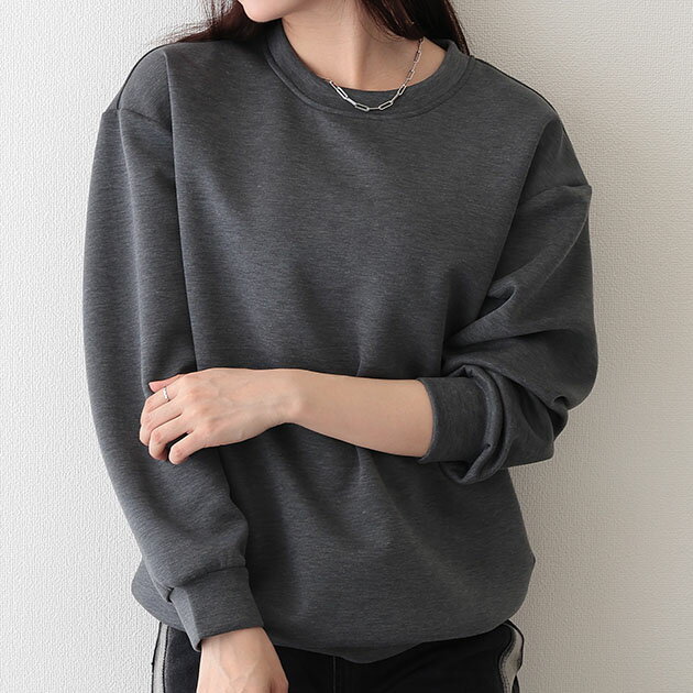 クルーネック ベーシック 長袖 スウェット プルオーバー トップス ドロップショルダーレディース 女性 春 秋 冬 丸首 無地 単色 ワンカラー シンプル 定番 カジュアル デイリー ワンマイル 普段使い おでかけ レジャー アクティブ 30代 40代のサムネイル