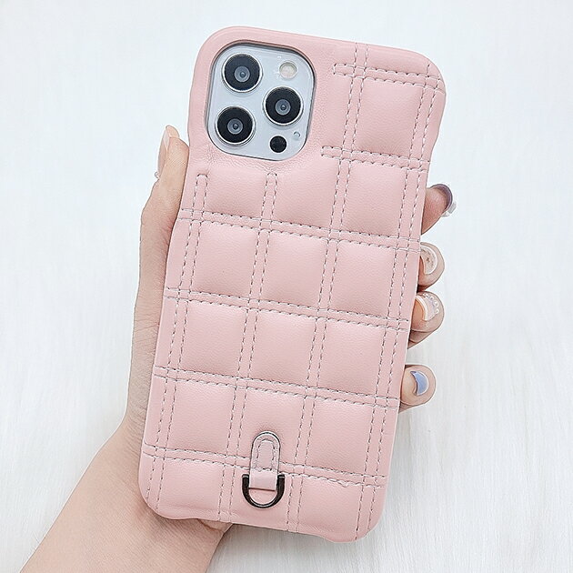 ネックストラップ付 キルティング PUレザー iPhoneケース スマホケース スマホカバ...
