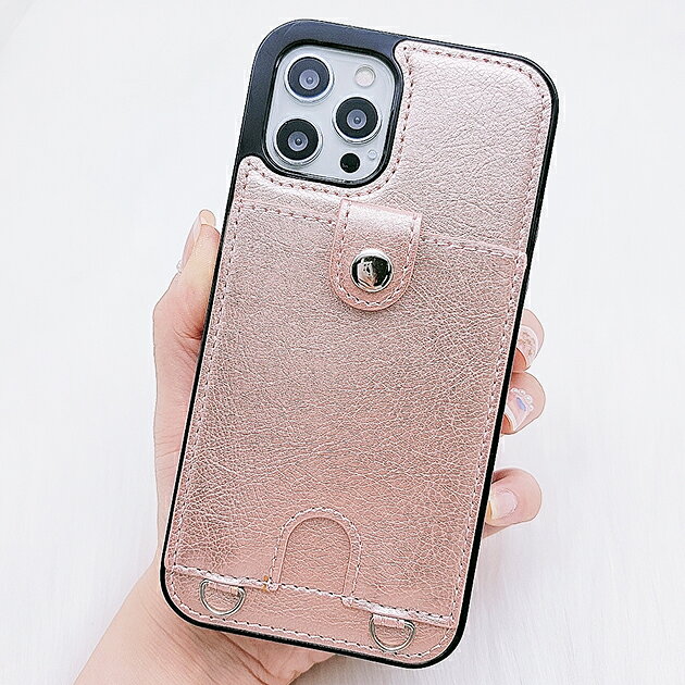 ネックストラップ カードホルダー付 PUレザー iPhoneケース スマホケース スマホカ...