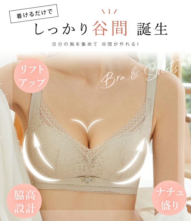 ノンワイヤー ブラジャー ショーツ 2点セット チェック柄 レース 3／4カップ 脇高 ...