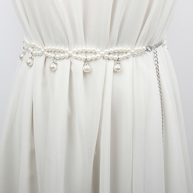 パール チェーン コンビ ロング ベルト レディース 女性 春 夏 秋 冬 ウエストマーク 使いやすい 華やか フェミニン 大人っぽい 上品 エレガント きれいめ おしゃれ フォーマル 結婚式 二次会 パーティー 食事会 謝恩会 オケージョン