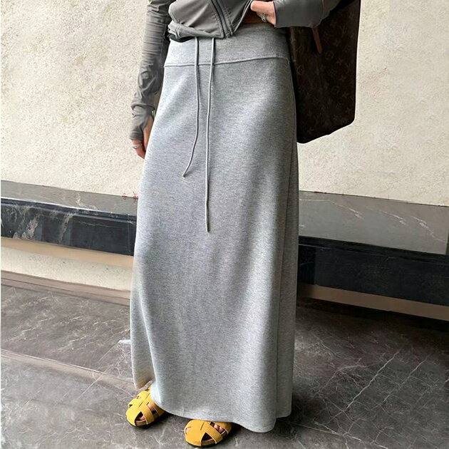 バックスリット Iライン イージー マキシ スカート 女性 レディース ボトム 春 夏 秋 単色 無地 スウェット カット素材 ストレート スリム カジュアル きれいめ シンプル ミニマル ストリート 着まわし ラフ 楽ちん