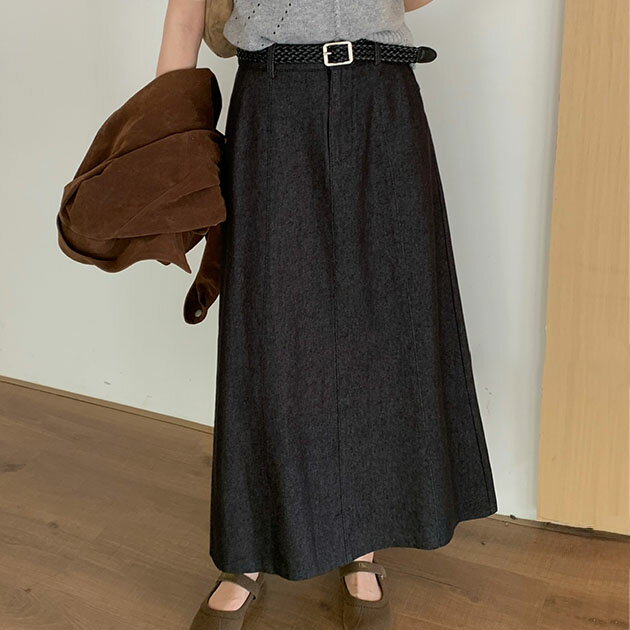 Rakuten - ベルト付き ハイウエスト マキシ丈 Aライン スカート 女性 レディース ボトム 春 夏 秋 単色 無地 フレア Iライン スリム カジュアル きれいめ シンプル ミニマル ストリート 着まわし ラフ 楽ちん 大人 ステッチ