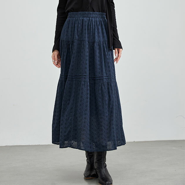 カットレース フレア ギャザー ロング スカート 女性 レディース ボトム マキシ ミディ ミモレ 単色 Aライン エレガント 透け感 シアー レース 花柄 ボタニカル ナチュラル 可愛い カットワーク 刺繍