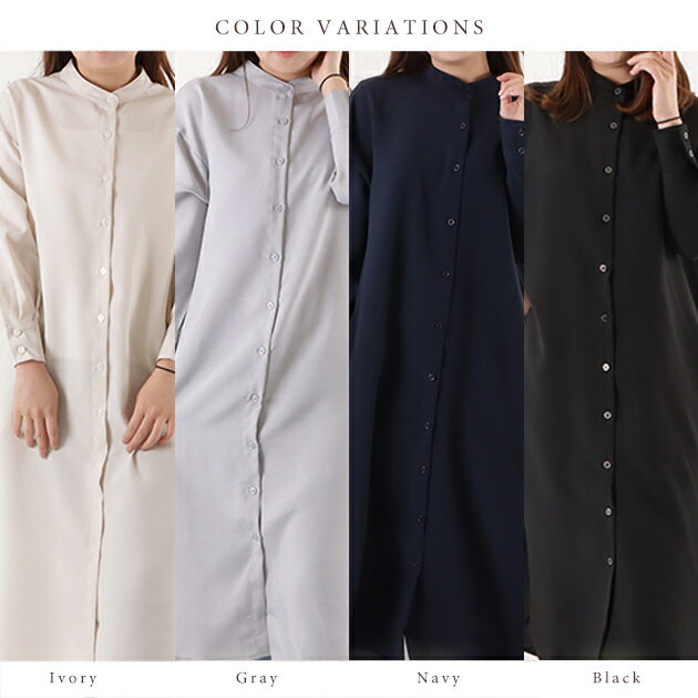 バンドカラー シャツワンピース ロングワンピー...の紹介画像2