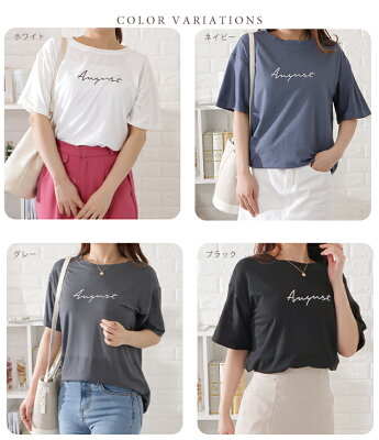 ゆるシルエットビッグ半袖Tシャツ レディース 女性 半袖 カットソー Tシャツ カジュアル 春 夏 きれいめ ゆったり シルエット 大きめ ビッグT 英字 ロゴ シンプル 無地 スポーツ アクティブ ホワイト ブラック グレー ネイビー - Image 2