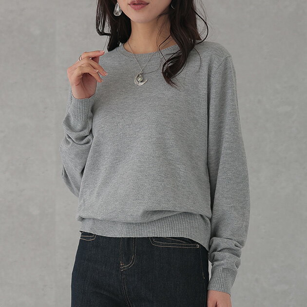 乐天商城 - ソリッドカラー クルーネック 長袖 ニット プルオーバー 女性 レディース トップス 秋 冬 定番 ベーシック 単色 無地 ワンカラー シンプル カジュアル きれいめ 大人 リブ ハイゲージ 着まわし 丸首 コンパクト ジャスト丈