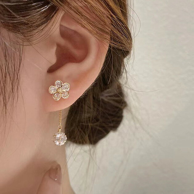 乐天商城 - フラワー クリア ボール スウィング ピアス アクセサリー 女性 レディース 春 夏 秋 冬 オールシーズン 耳飾り クリスタル風 フェミニン 上品 揺れ感 きれいめ エレガント 大人っぽい かわいい お呼ばれ 結婚式 二次会 パーティー フォーマル